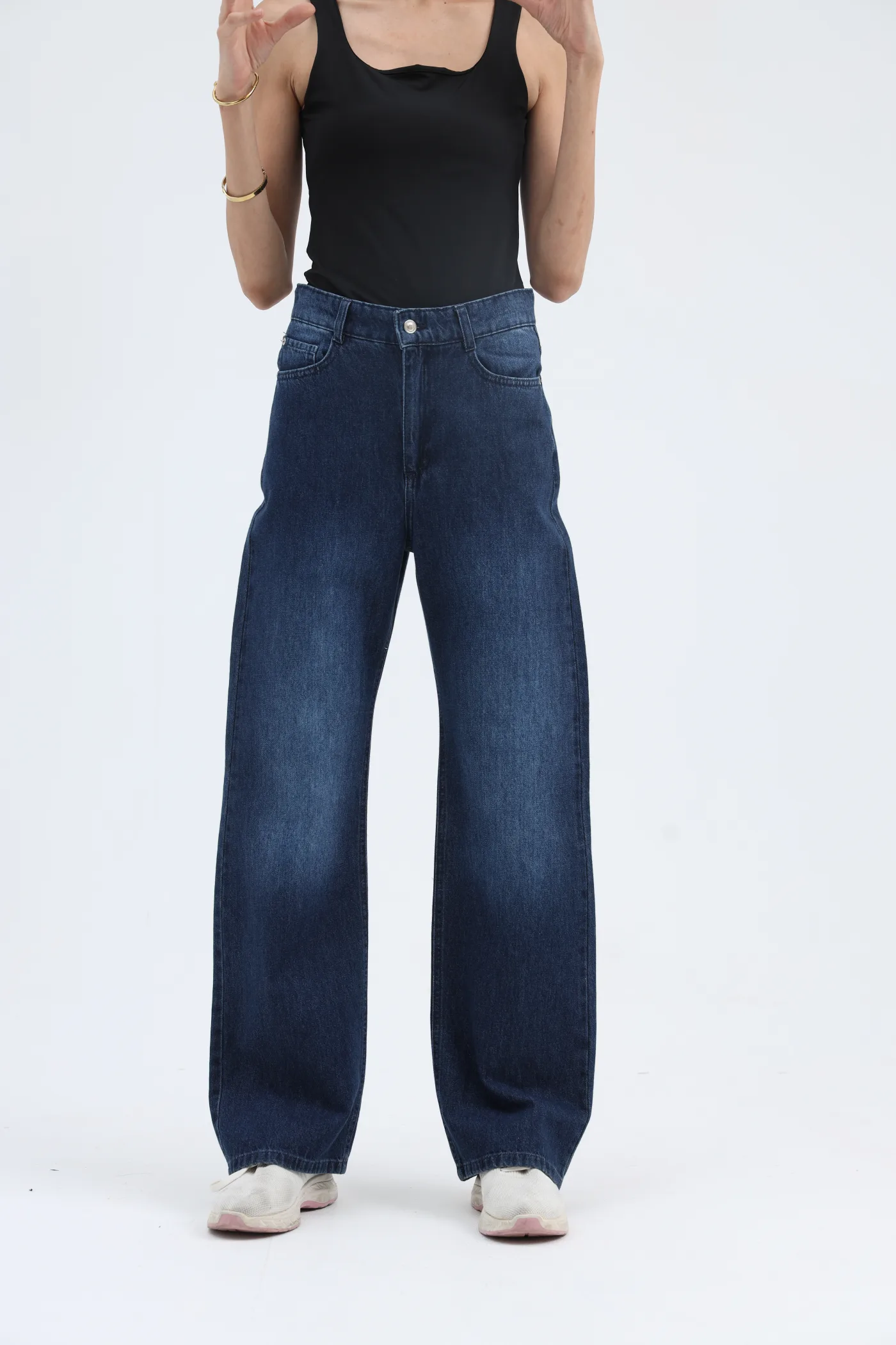 Wide-Leg Straight Denim Pants