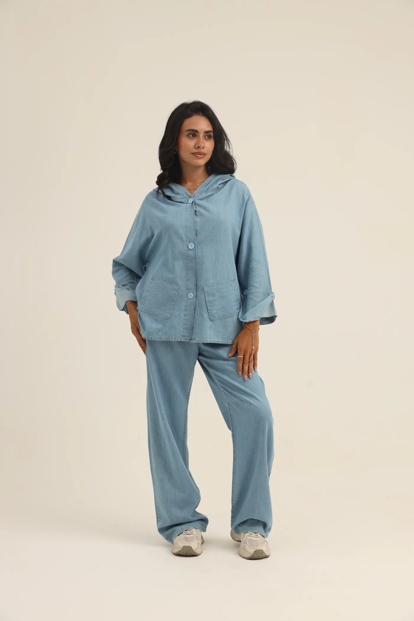 Set Denim  with a Hooded Shirt and Pants