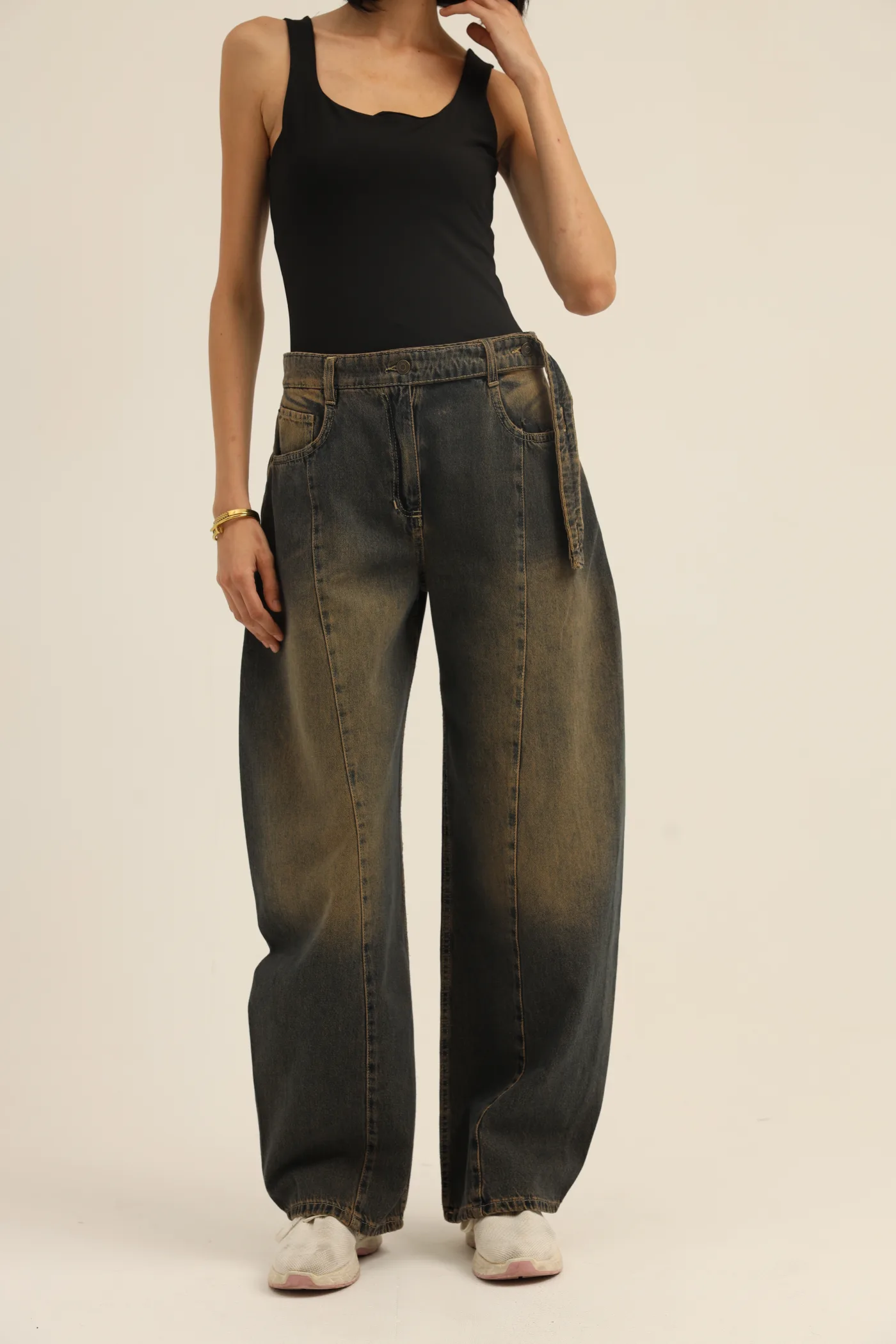 Jeans with a Belted Waistband