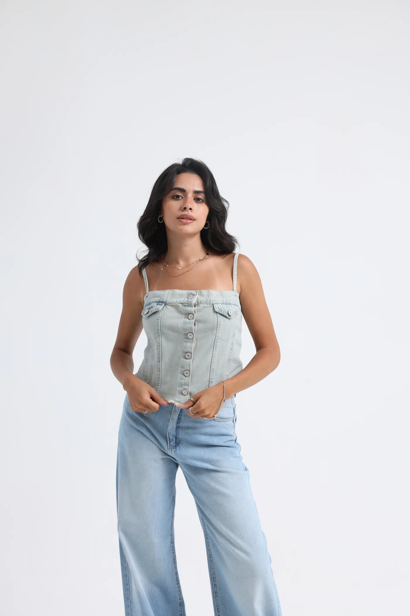 Stretch Denim Corduroy Top