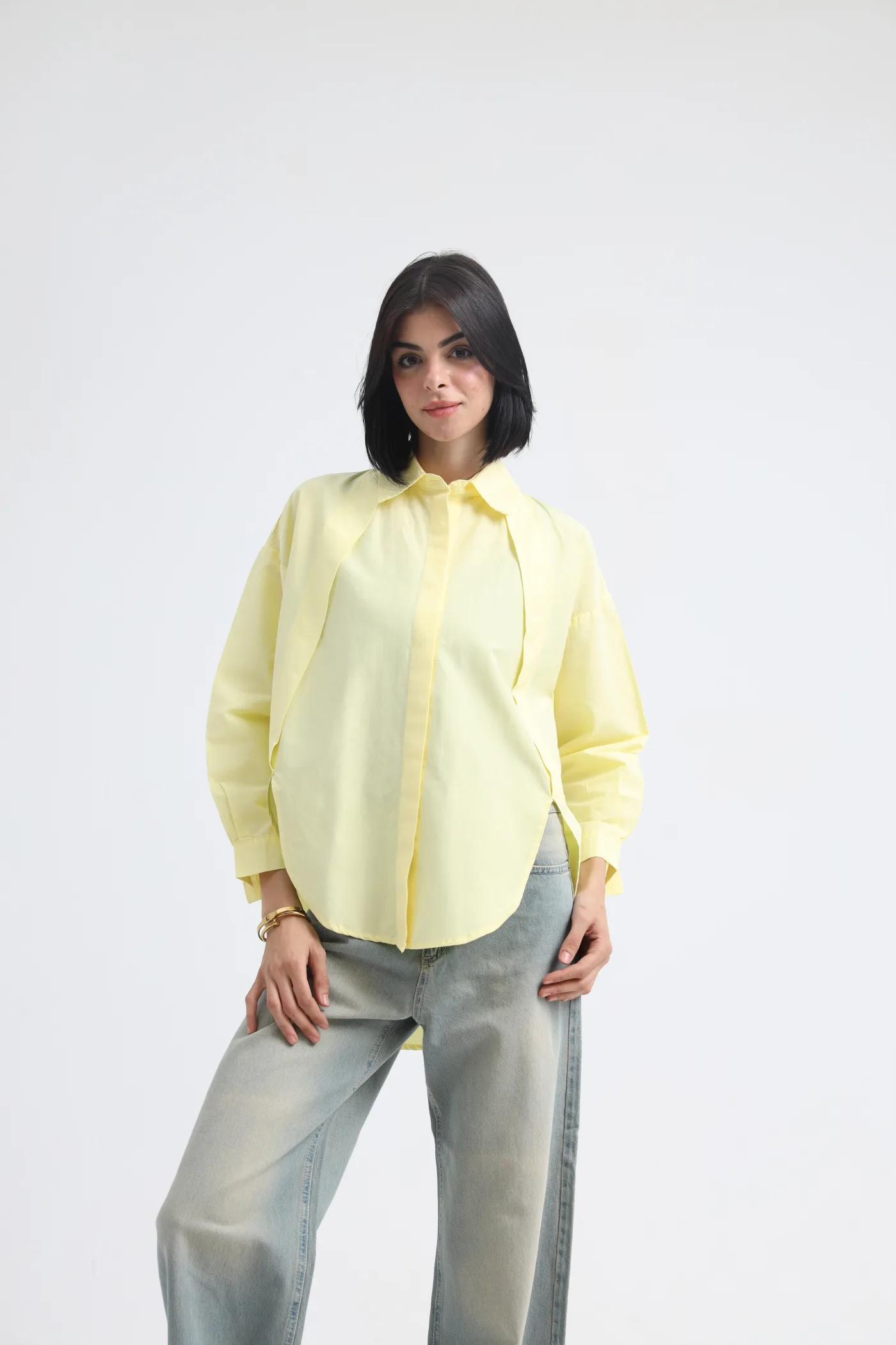 Gabardine Shirt with Front Pleat