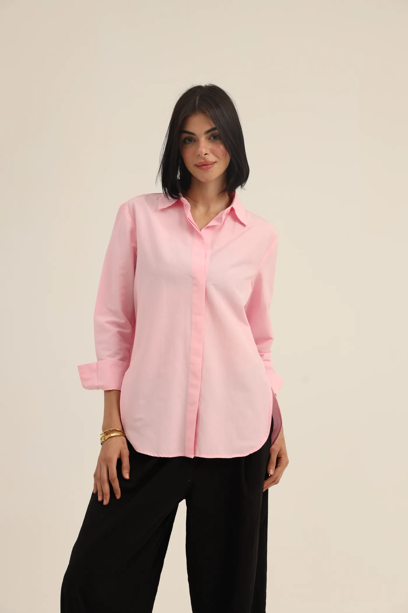 Gabardine Shirt with a Chest Opening