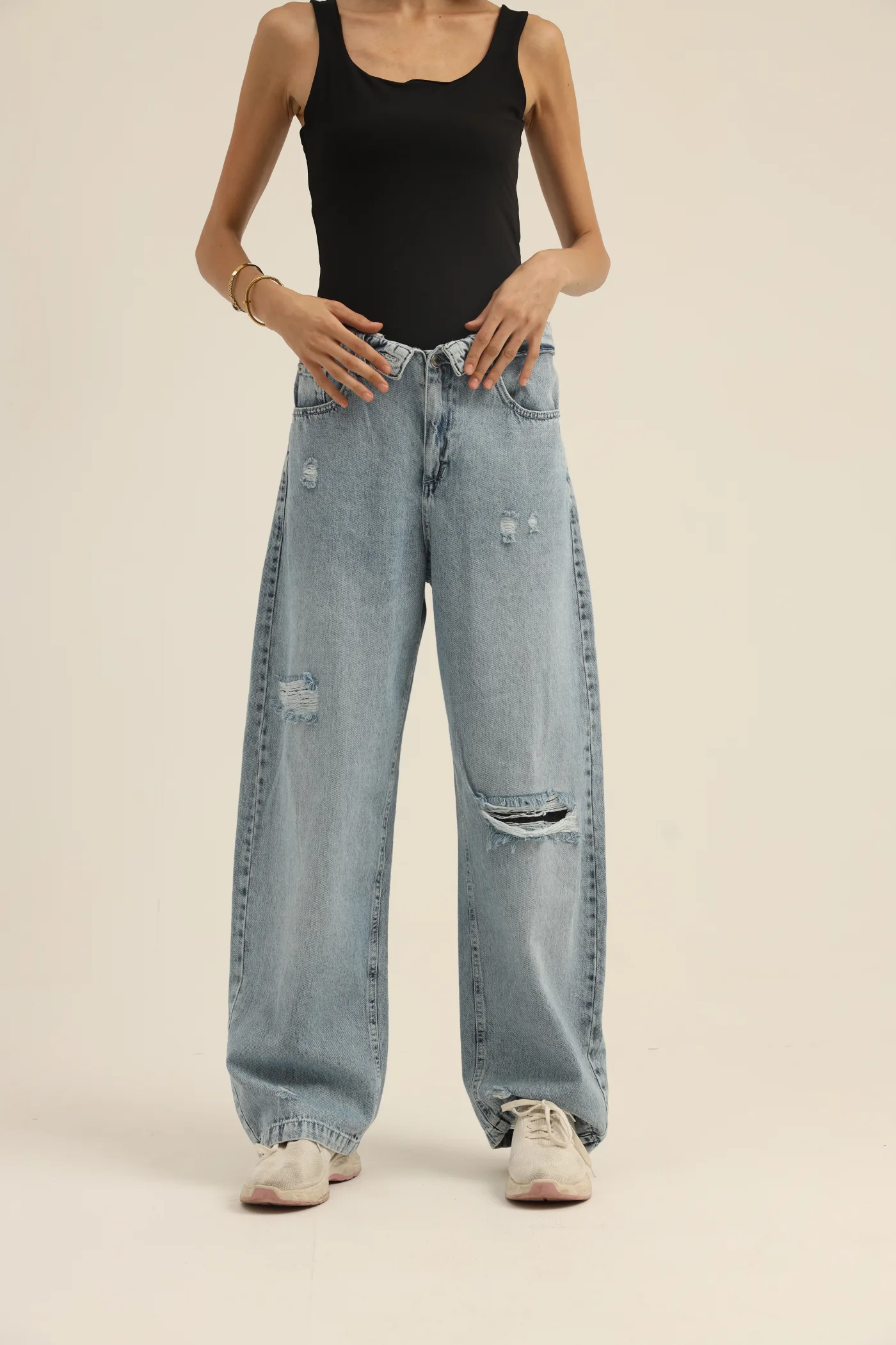 Jeans with a Folded-Over Waistband